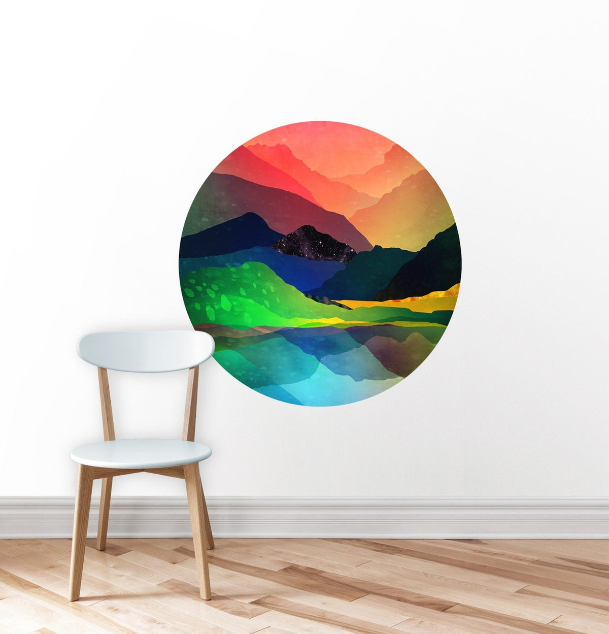 Mountains Wall Decal | Round Removable Landscape Wall Sticker
