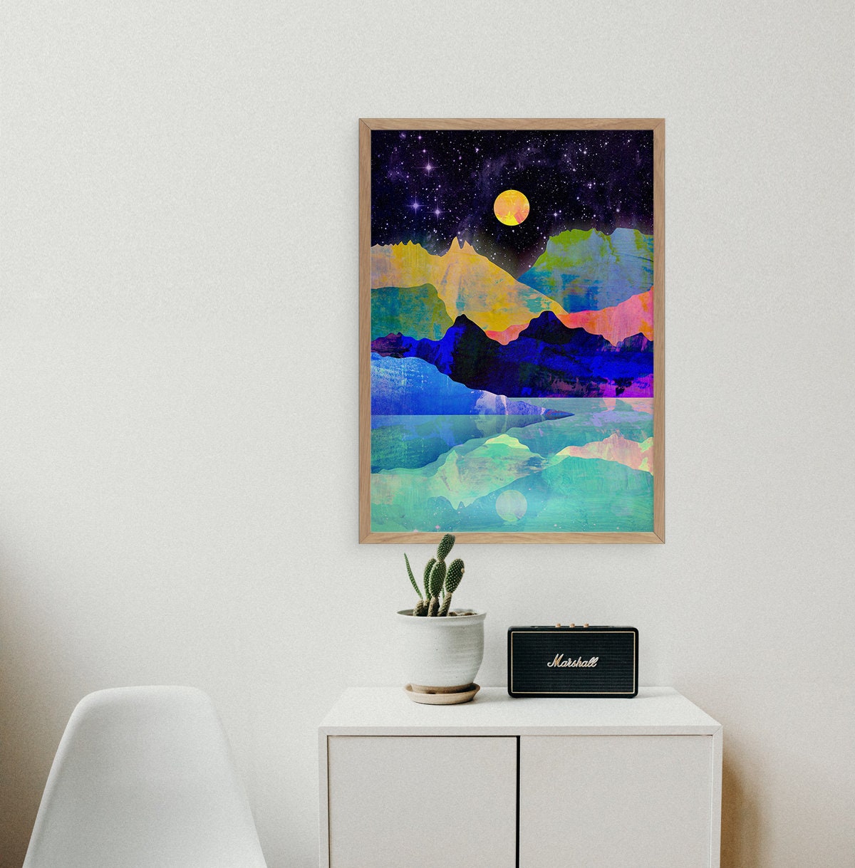 Moon and Mountains Art Print | Landscape Wall Art for Home