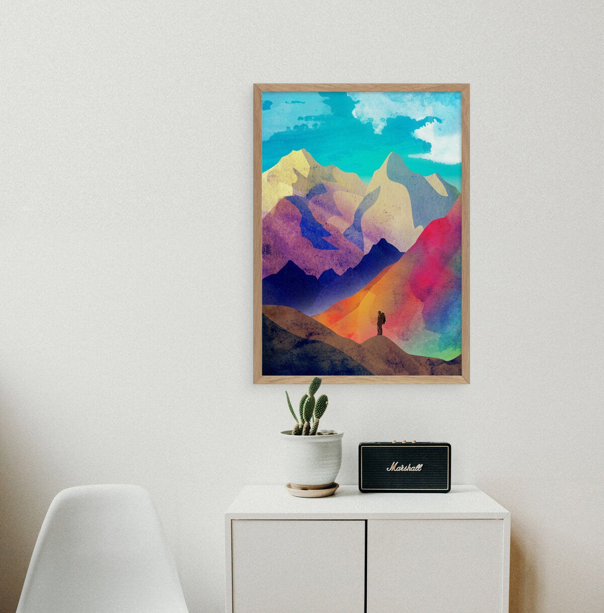 Mountain Lake Art Print | Colorful Hiking Illustration Wall Art