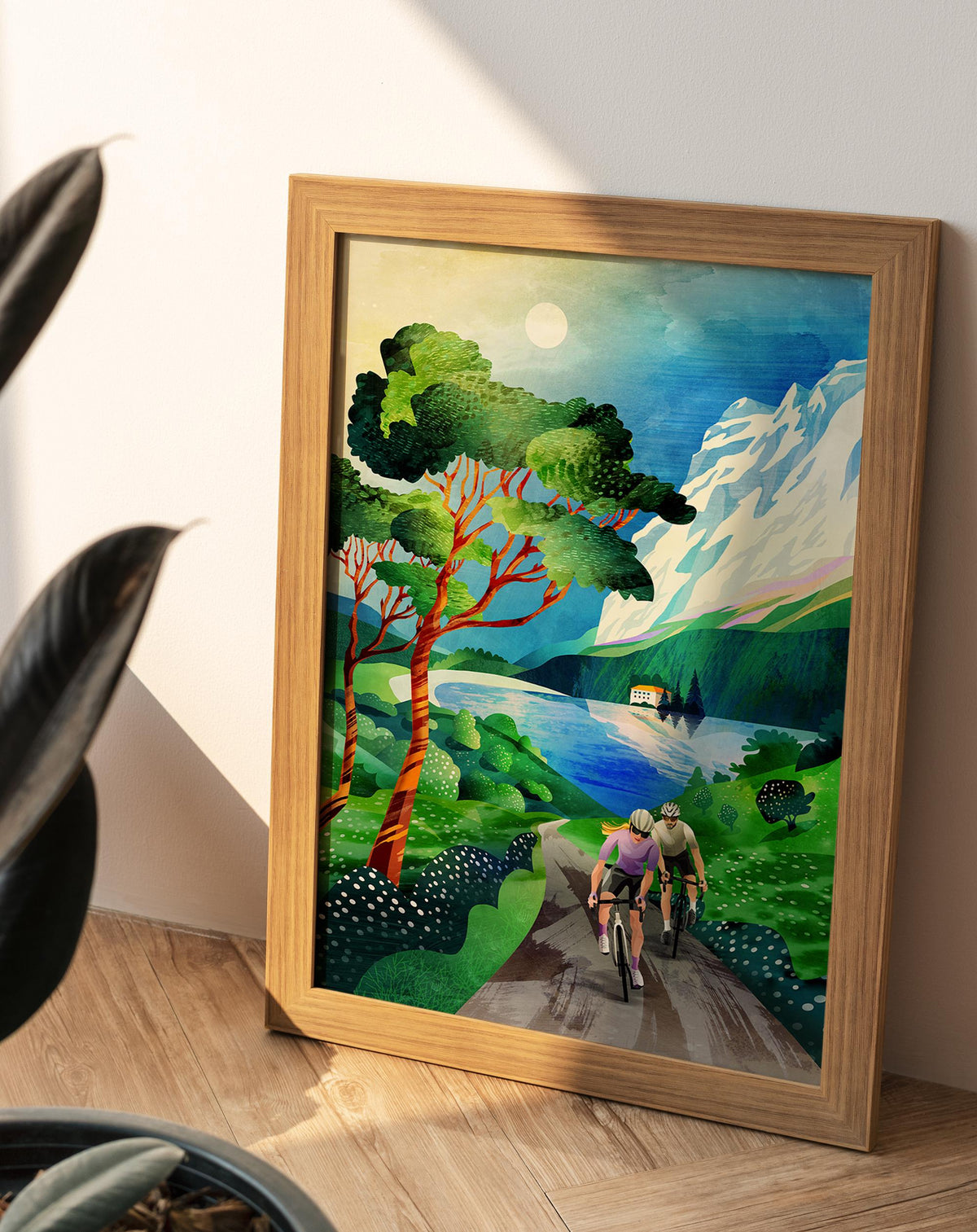 Cycling Couple Art Print | Summer Landscape Illustration