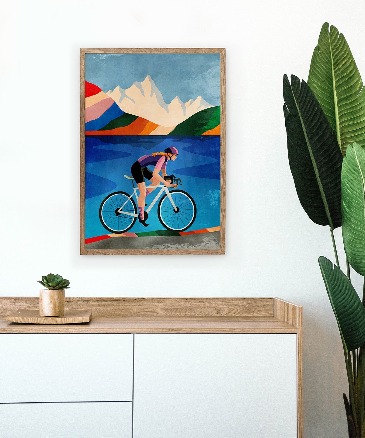 Woman Cyclist Art Print | Colorful Cycling Illustration Wall Art