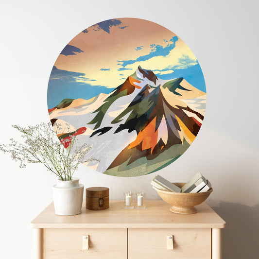 Mighty Mountain Wall Decal | Round Removable Self-Adhesive Wall Sticker
