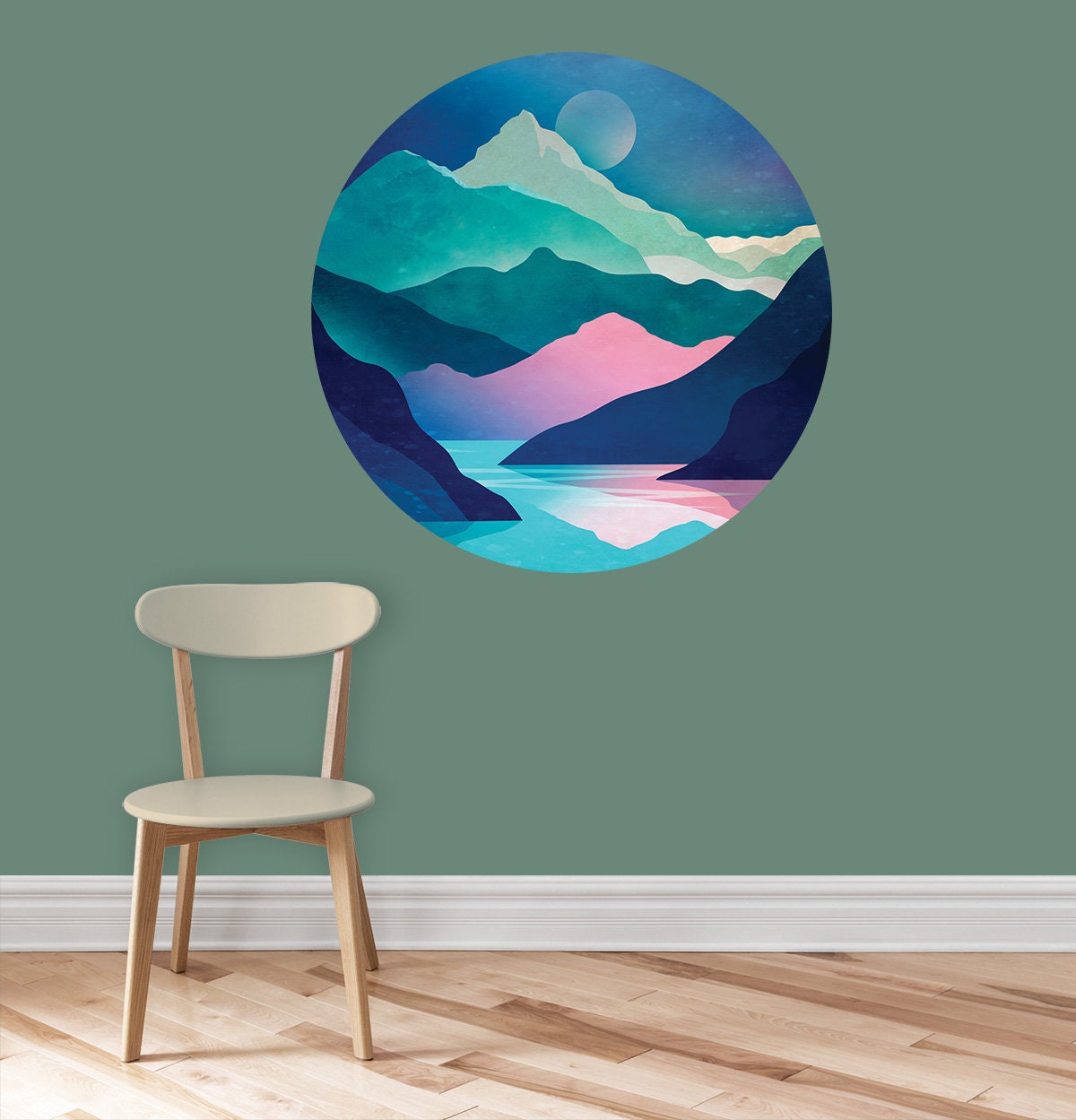 Blue River Wall Decal | Round Self-Adhesive Removable Wall Sticker