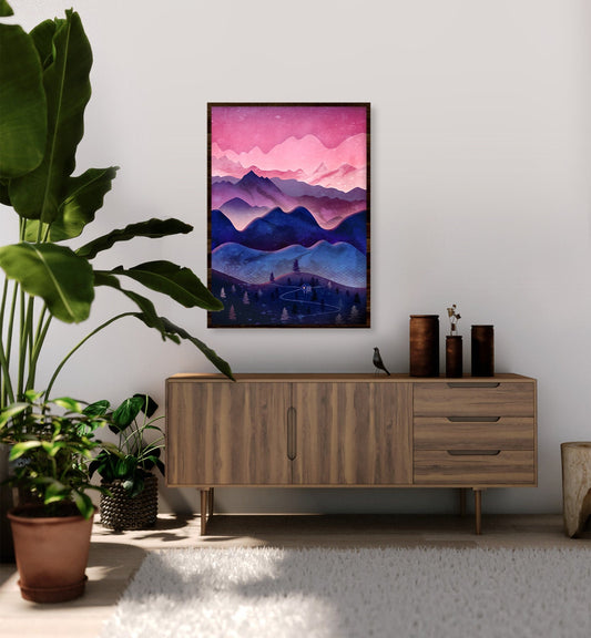 Mountain Landscape Art Print | Sunset Sky Wall Art