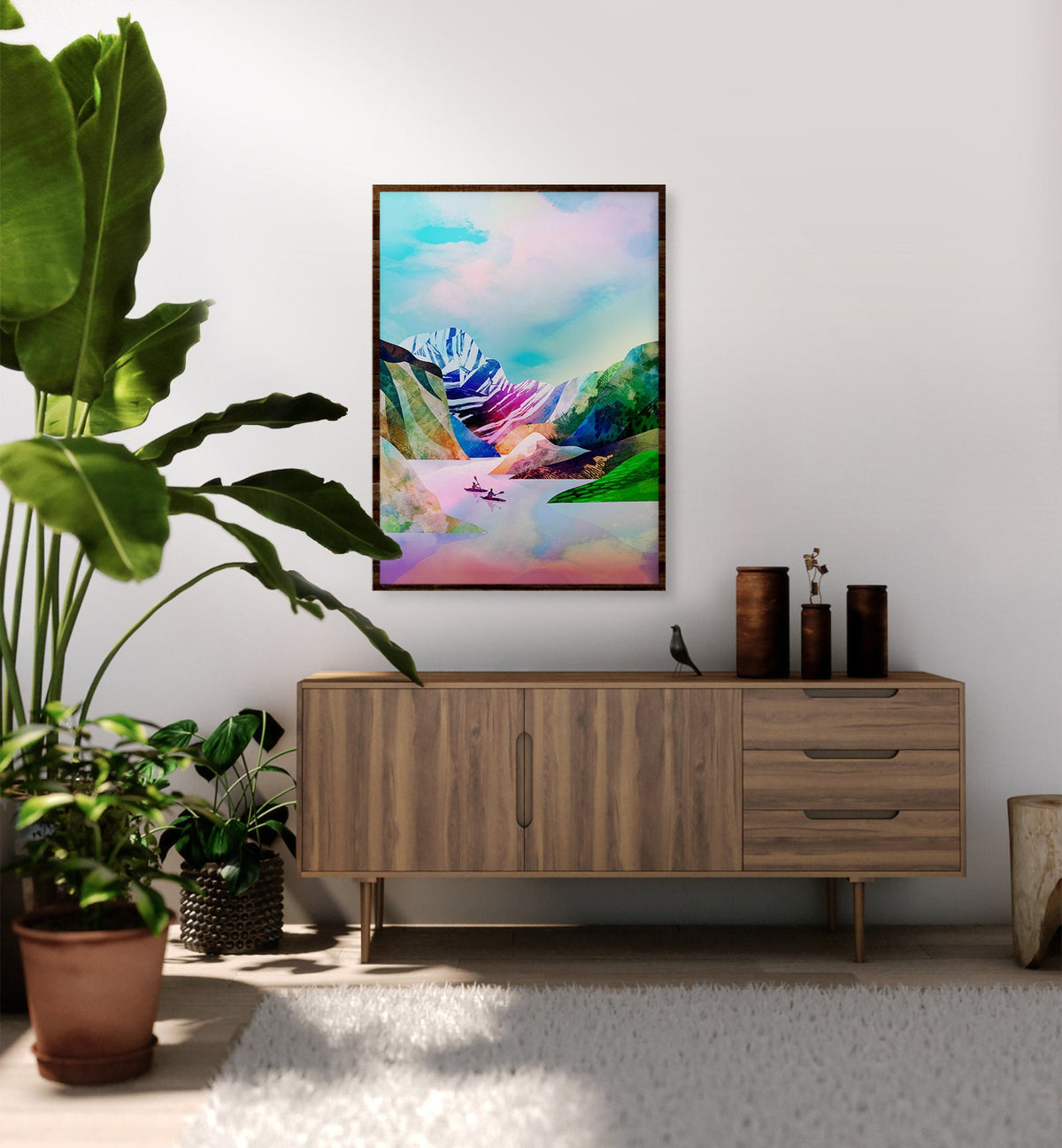 Kayaking Art Print | Kayak Lake and Mountains Wall Art