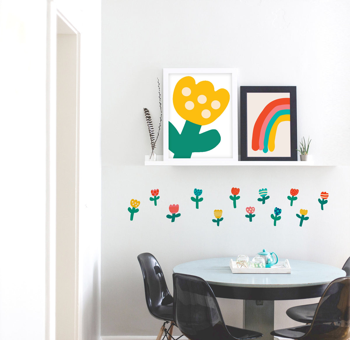 Flower Wall Decals | Set of 12 Removable Fabric Stickers.