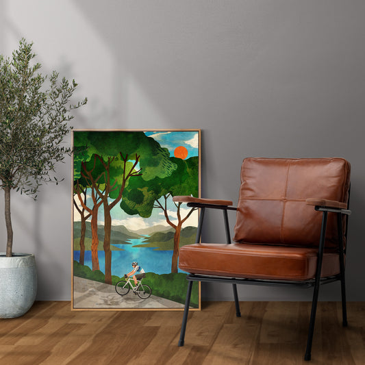 Cycling Art Print | Landscape Illustration for Cyclists Wall Art