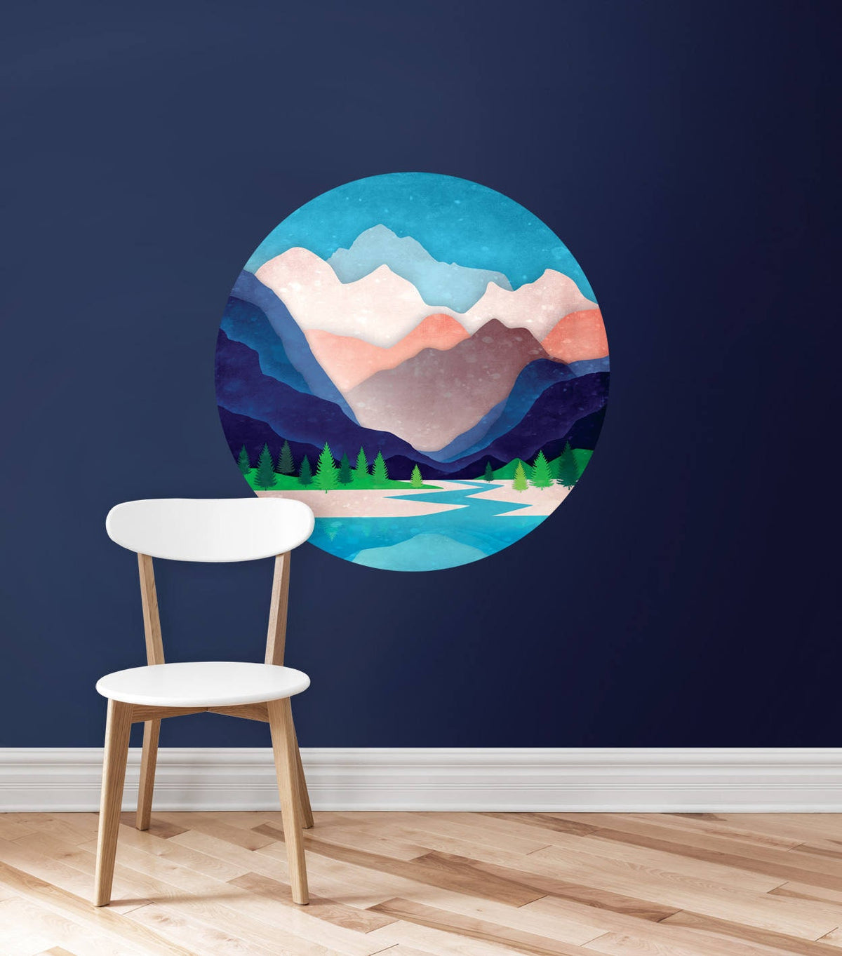 Mountain River Wall Decal | Round Self-Adhesive Removable Wall Sticker