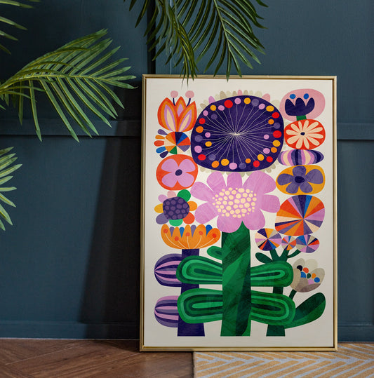 Summer Flowers Art Print | Folk Illustration Floral Wall Art