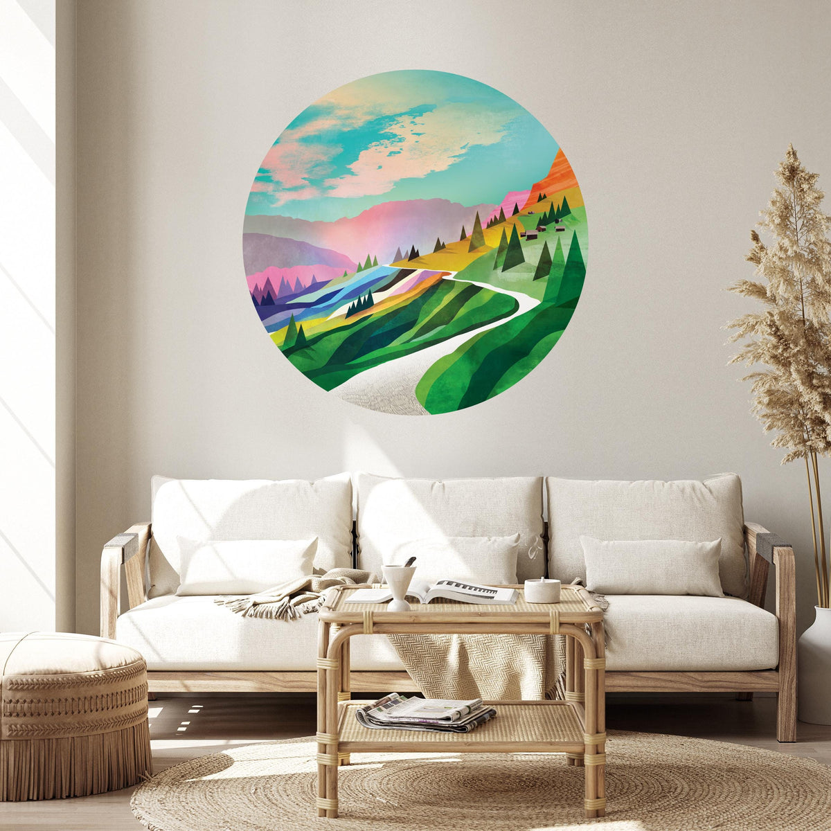 Landscape wall decal. Self-adhesive, repositionable, and removable fabric.