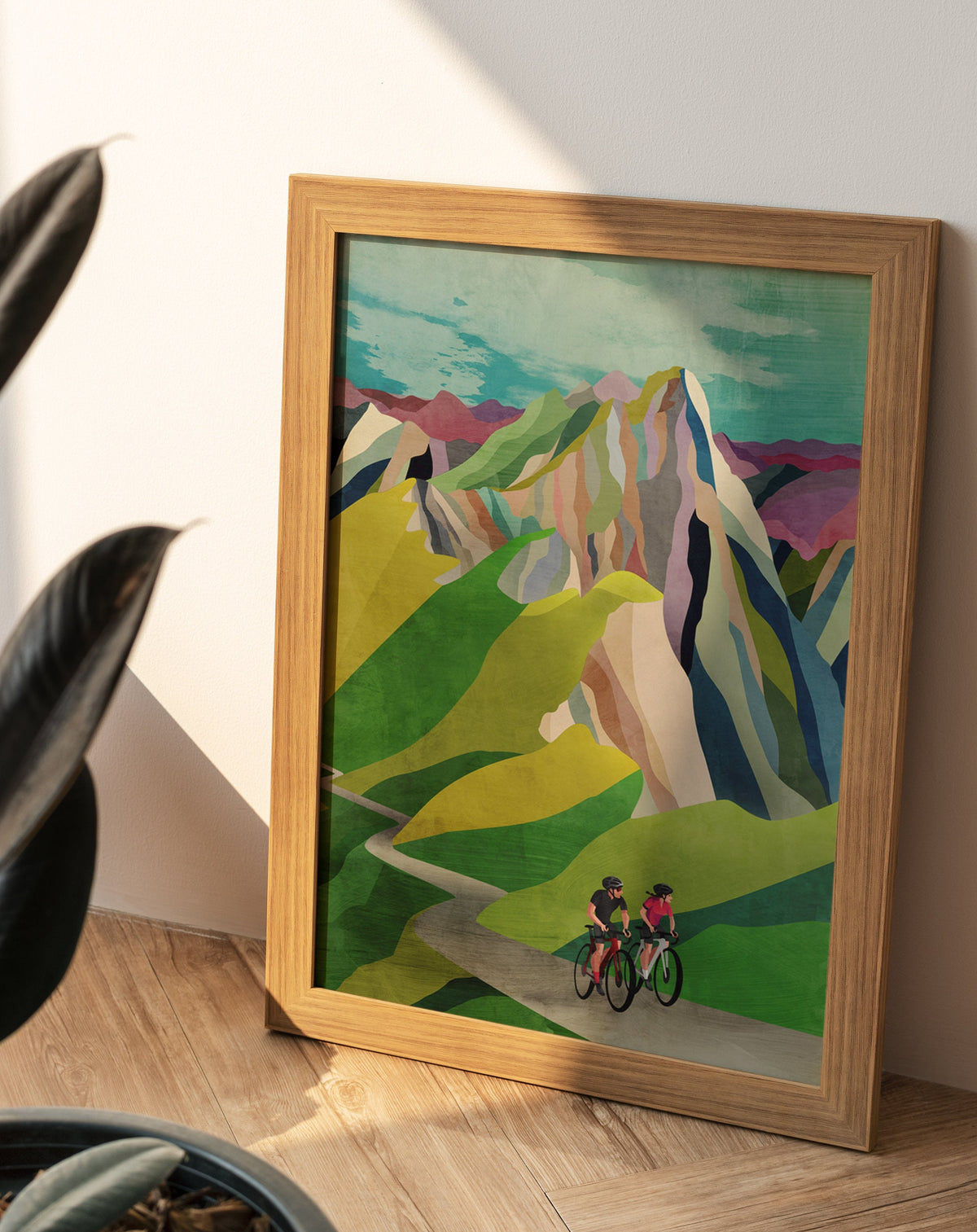 Cycling Couple Art Print | Mountain Landscape Bicycle Wall Art