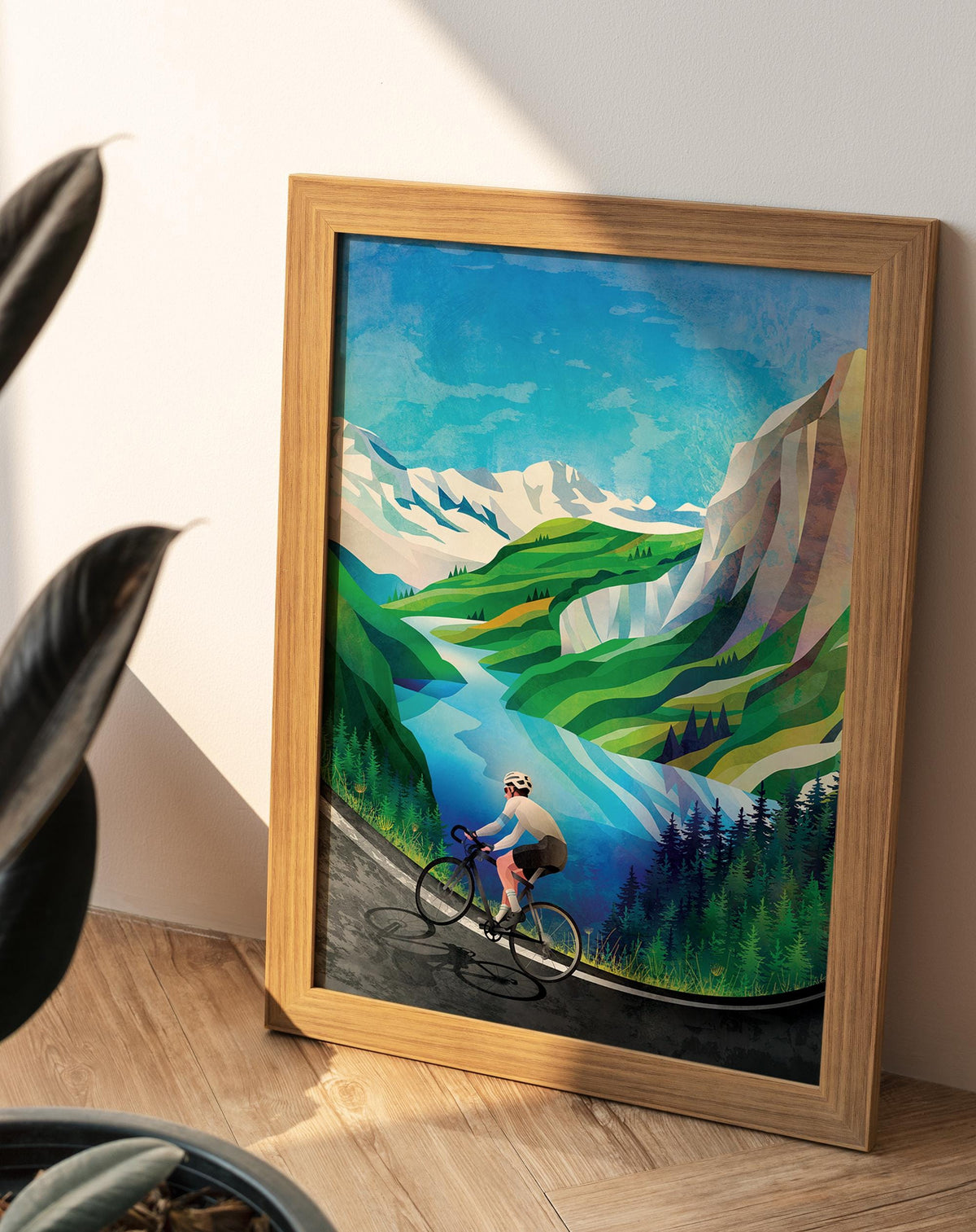 Cycling print. Spring in the mountains.
