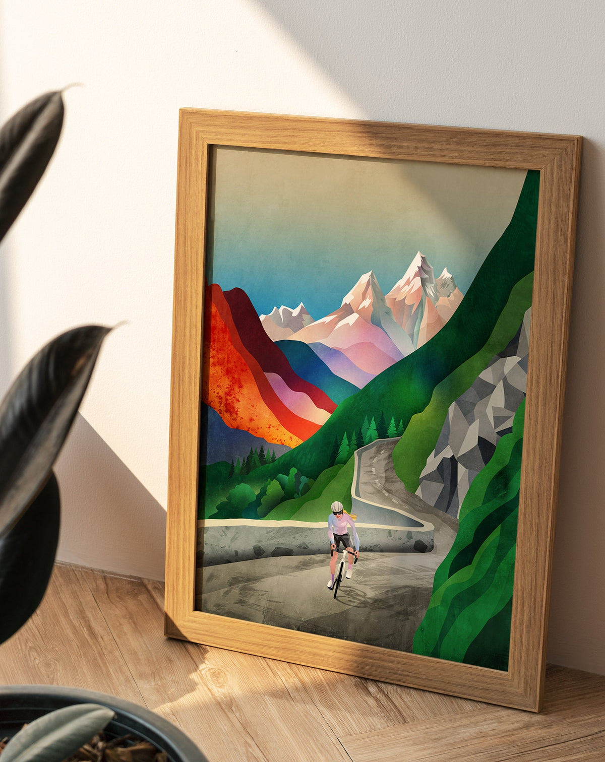 Woman Cycling Art Print | Mountain Landscape Female Cyclist Art