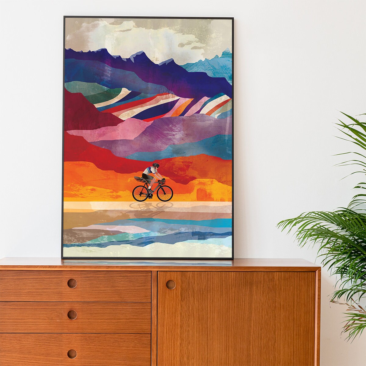 Cycling Art Print | Colorful Mountain Landscape Wall Art