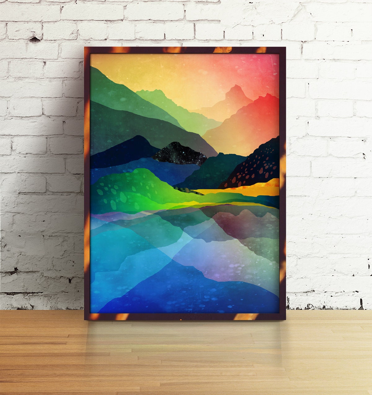 Moonlit Mountain Lake Art Print | Night Landscape.