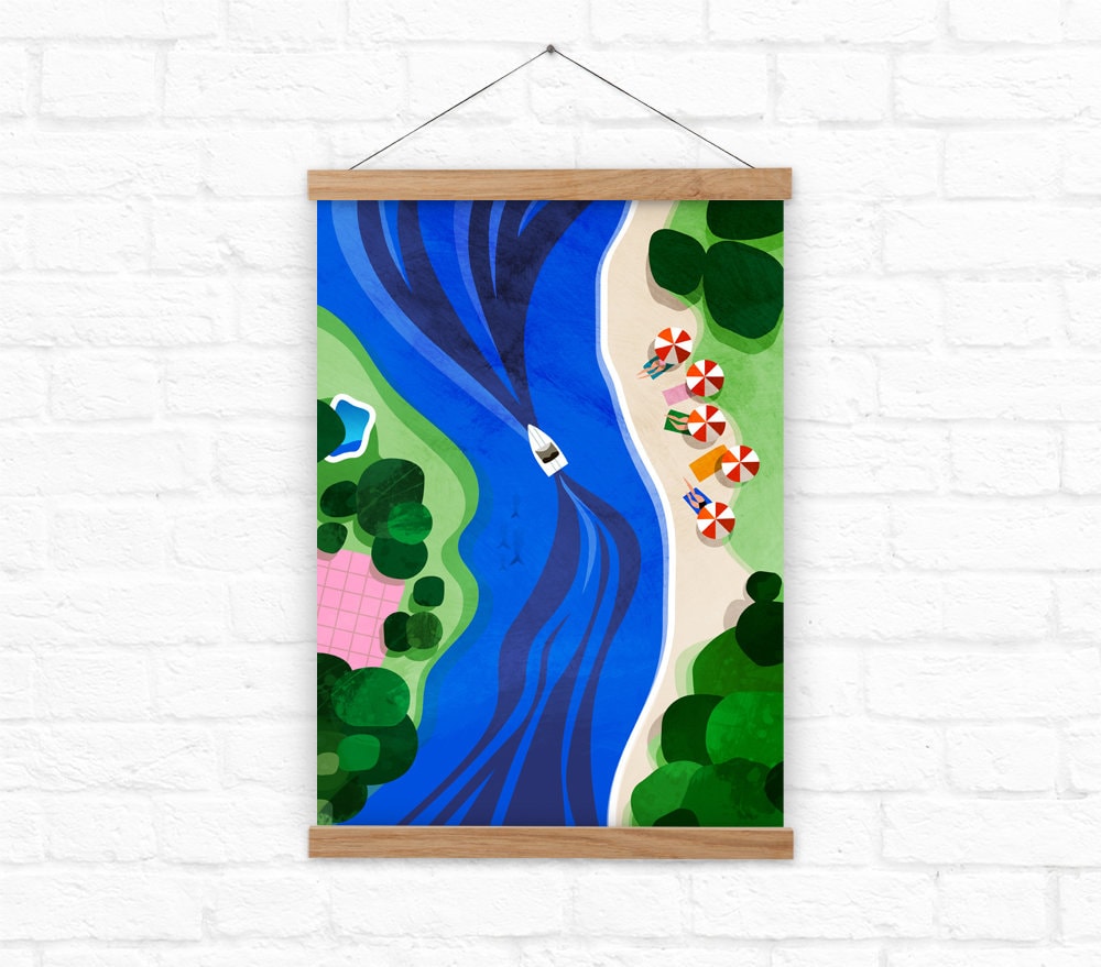 Summer Cruising Art Print | Coastal Vacation Illustration Wall Art
