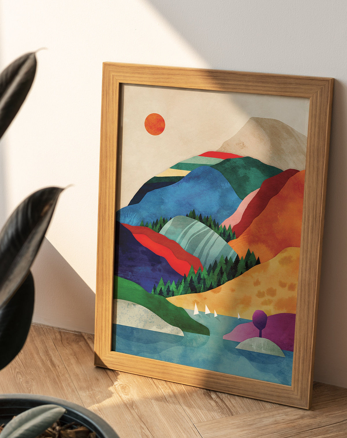 Mountain by the Lake Art Print | Colorful Landscape Illustration