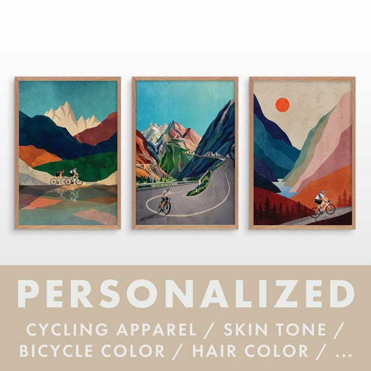 Personalized Cycling Art Prints Set of 3 | Custom Bicycle Wall Art