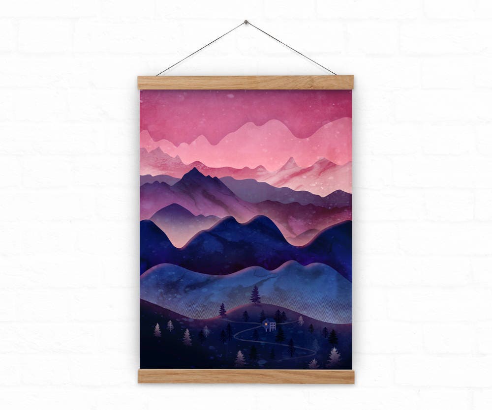 Mountain Landscape Art Print | Sunset Sky Wall Art
