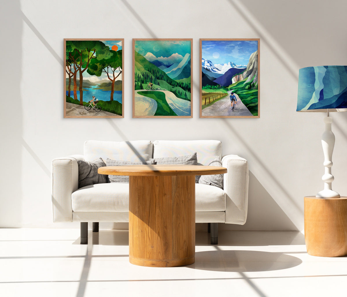 Cycling Art Prints Set | Colorful Landscape Bicycle Wall Art