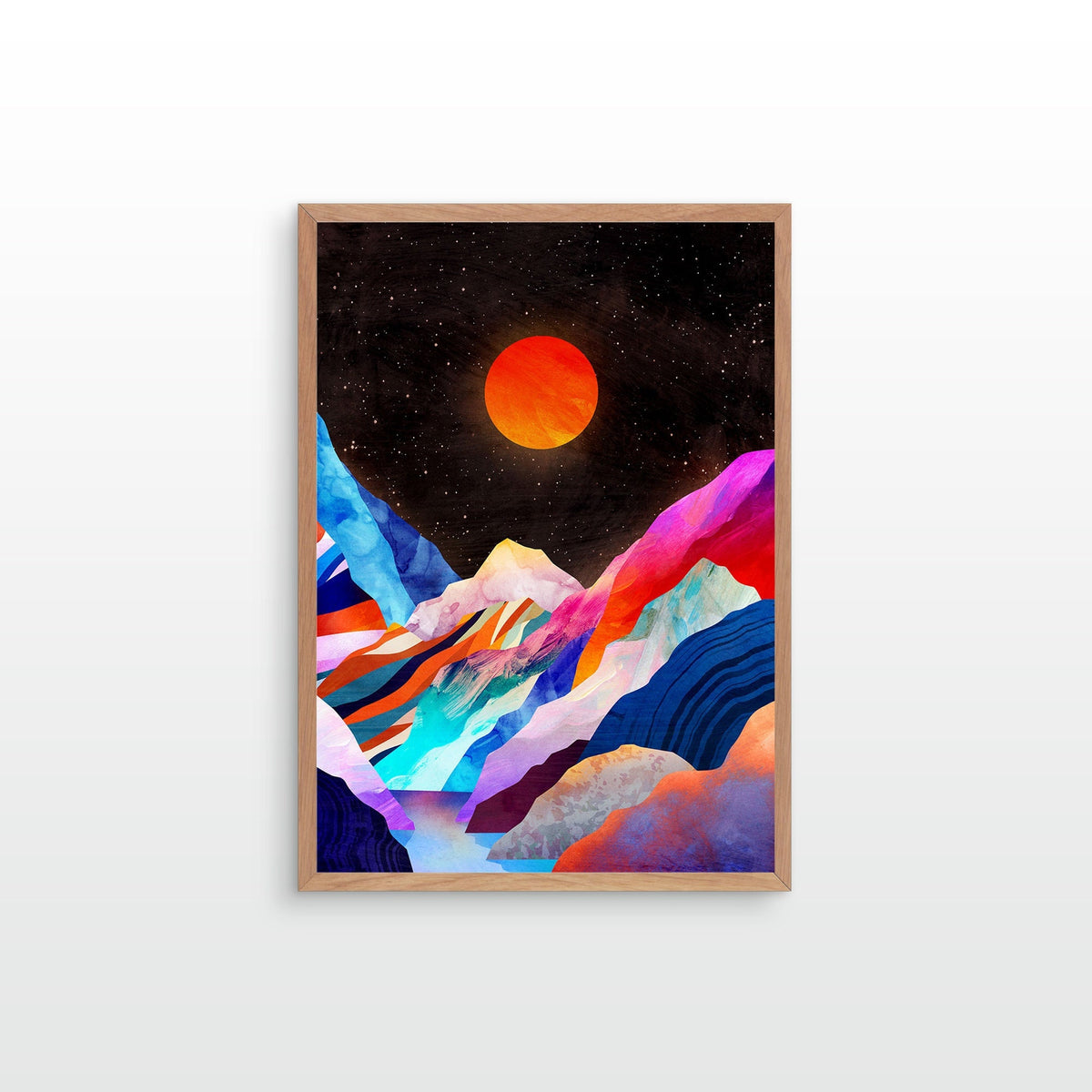 Moon Over Mountains Art Print | Celestial Landscape Wall Art