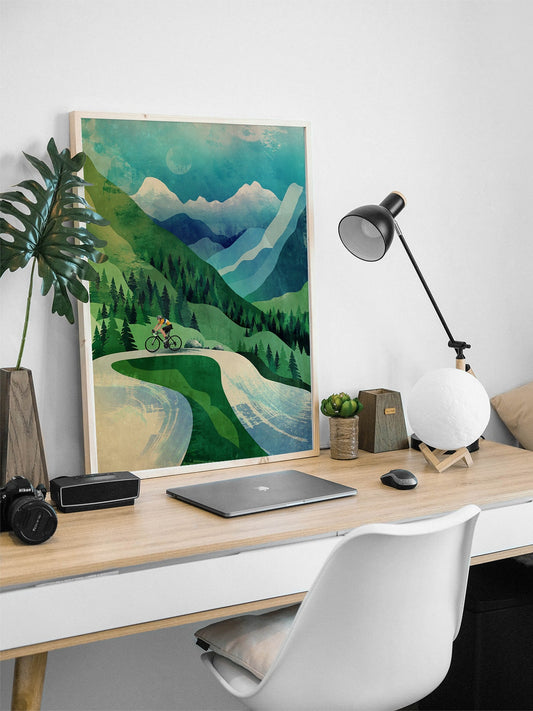 Cycling Art Print | Mountain Ascent Illustration