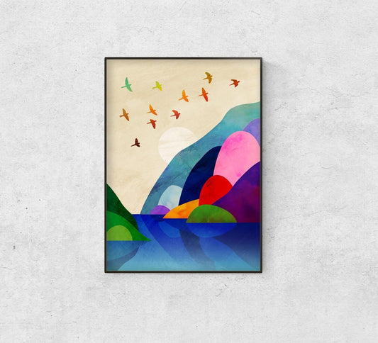 Migrating Birds Art Print | Illustrated Landscape Wall Art