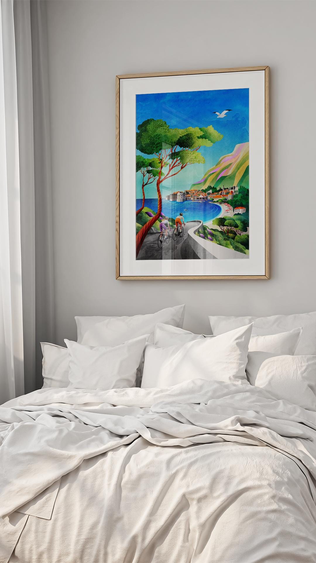 Seaside Cycling Art Print | Coastal Bicycle Ride Wall Art