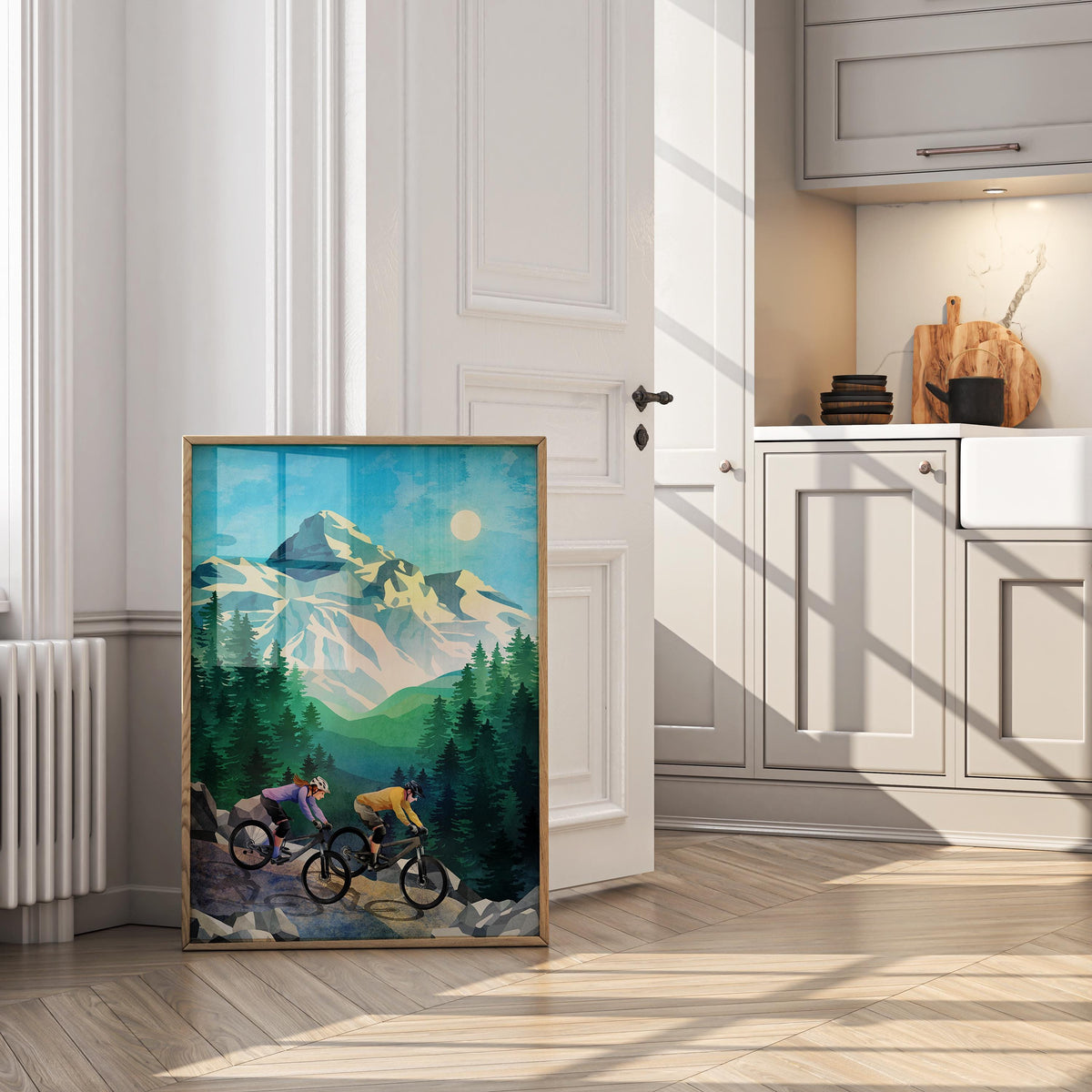 MTB Couple Art Print | Descending Mountain Trail Wall Art
