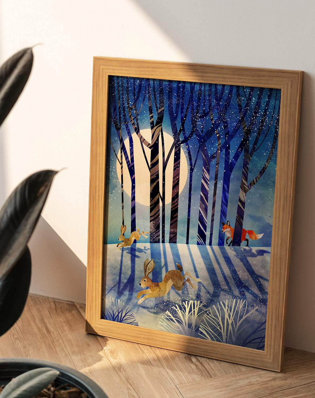 Winter Forest Art Print | Fox and Hares Snowy Landscape Wall Art