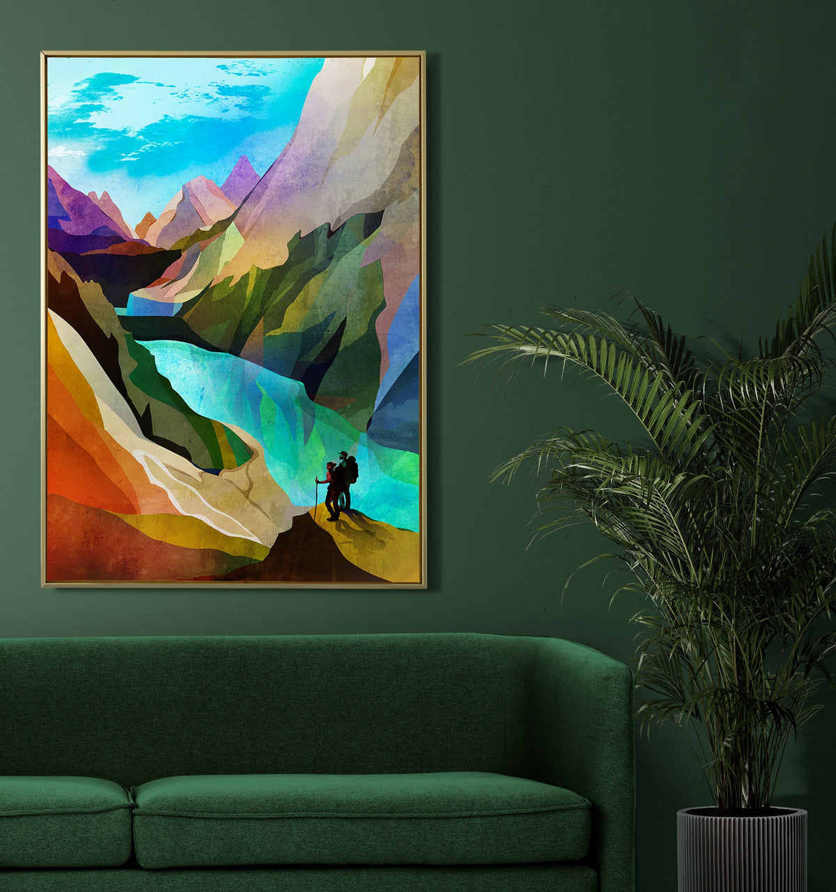 Hiking Couple Art Print | Canyon Landscape Wall Art