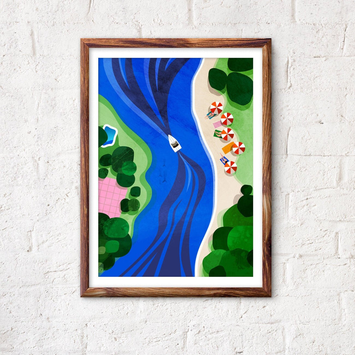 Summer Cruising Art Print | Coastal Vacation Illustration Wall Art