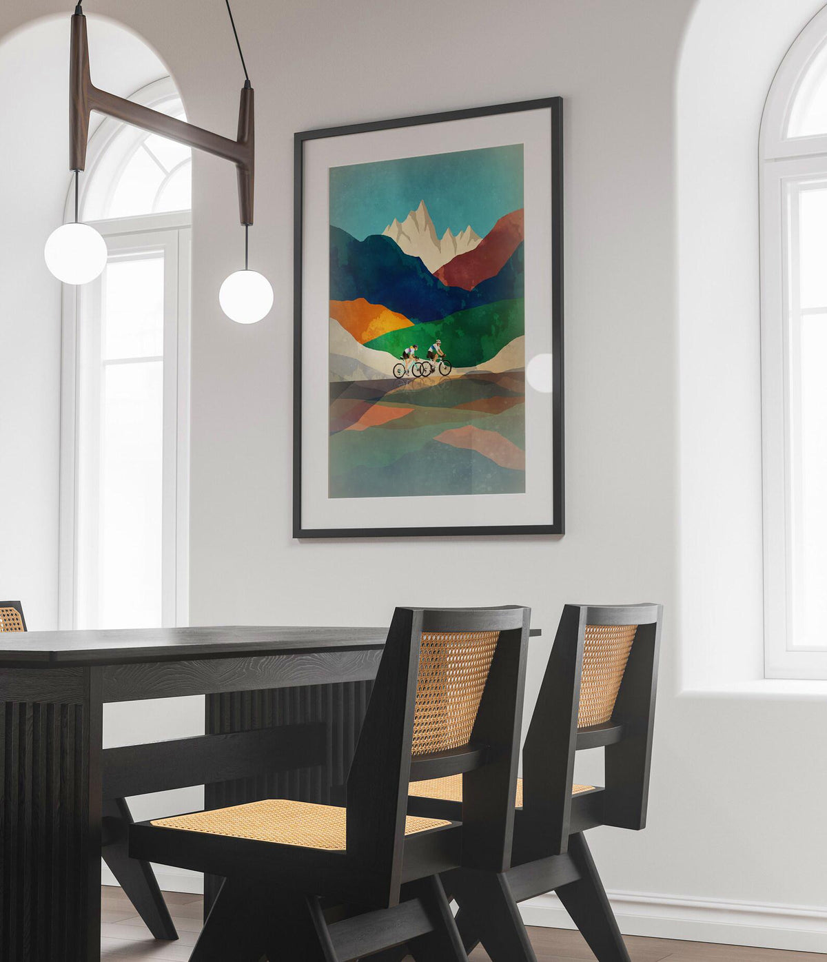 Couple Cycling Art Print | Mountain Landscape Bicycle Wall Art