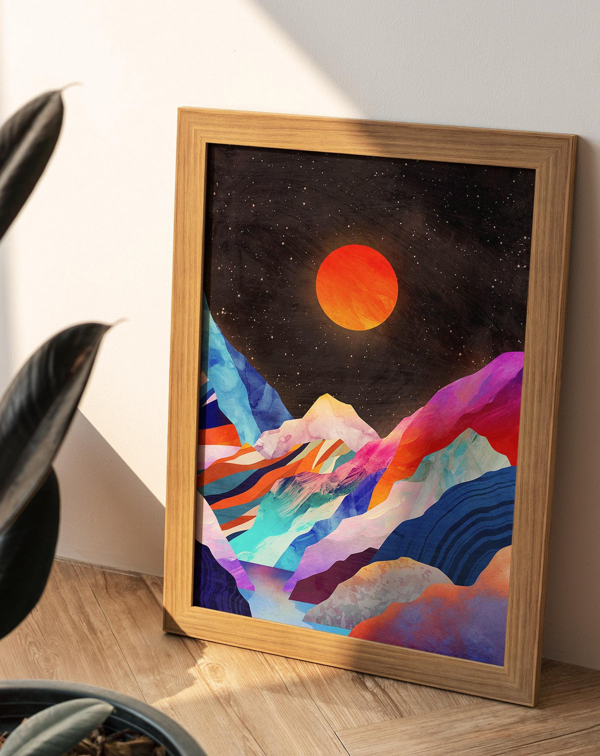 Moon Over Mountains Art Print | Celestial Landscape Wall Art