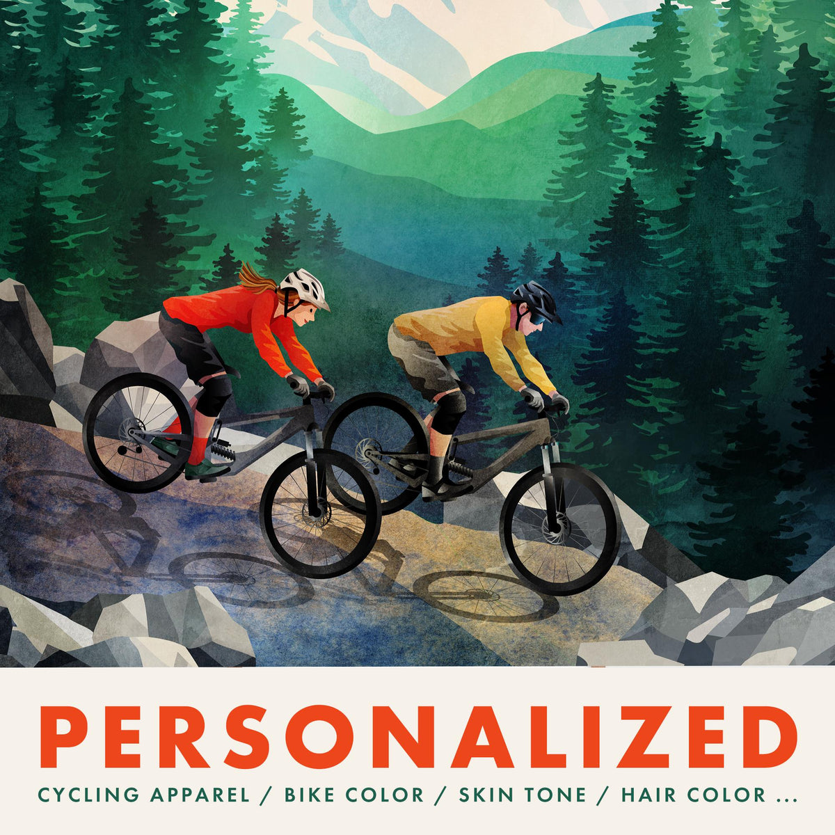 Personalized MTB Art Print | Custom Mountain Bike Rider Wall Art