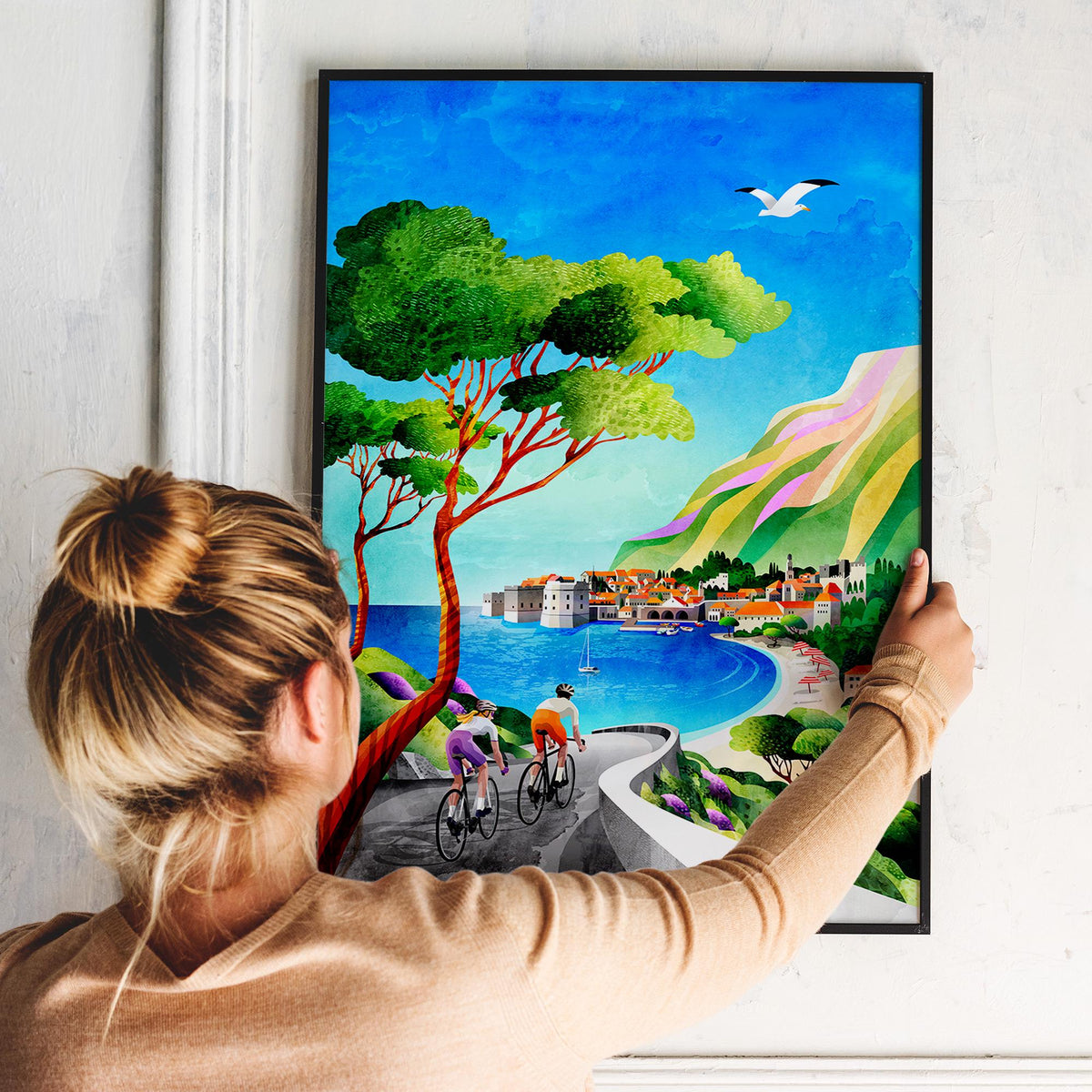 Seaside Cycling Art Print | Coastal Bicycle Ride Wall Art
