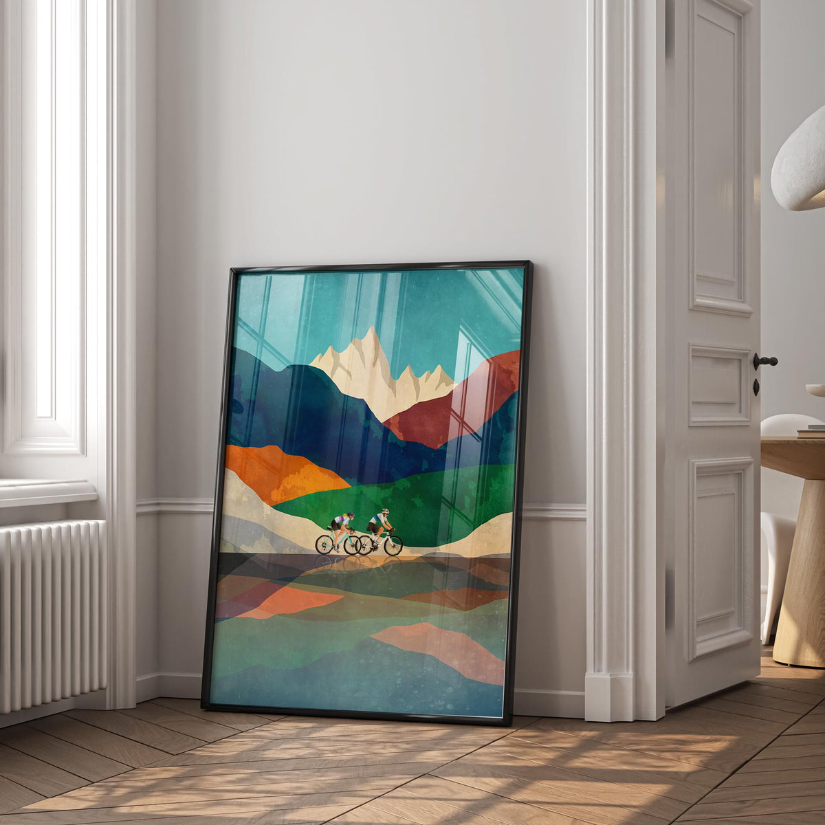 Couple Cycling Art Print | Mountain Landscape Bicycle Wall Art