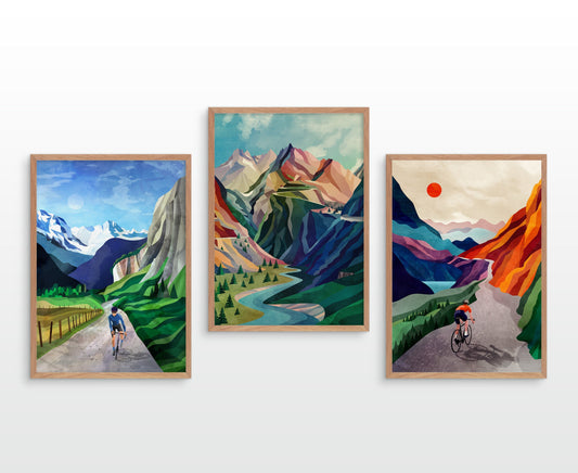 Cycling Art Print Set | Three Illustrated Prints