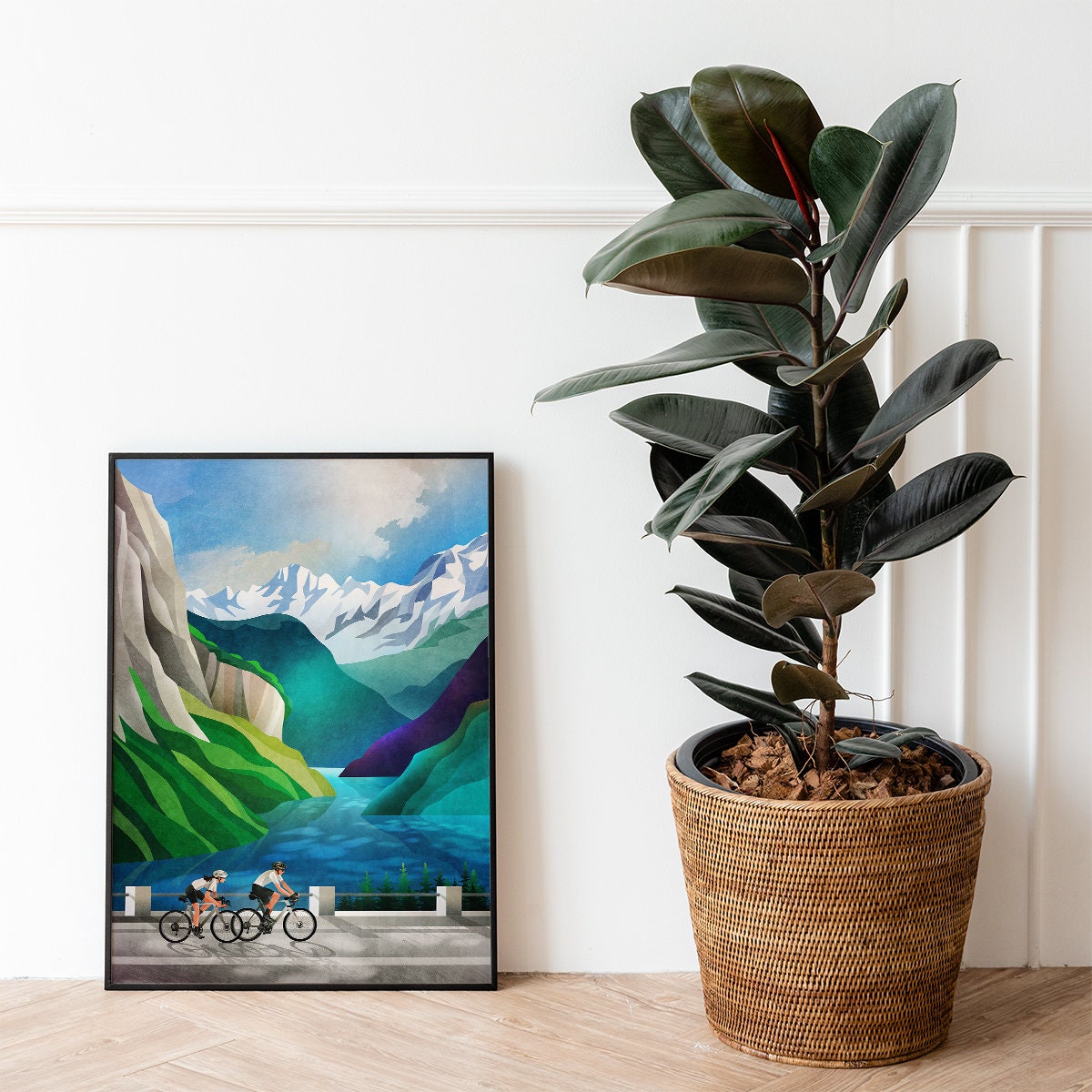 Cycling Art Print | Cycling by the Lake Bicycle Wall Art