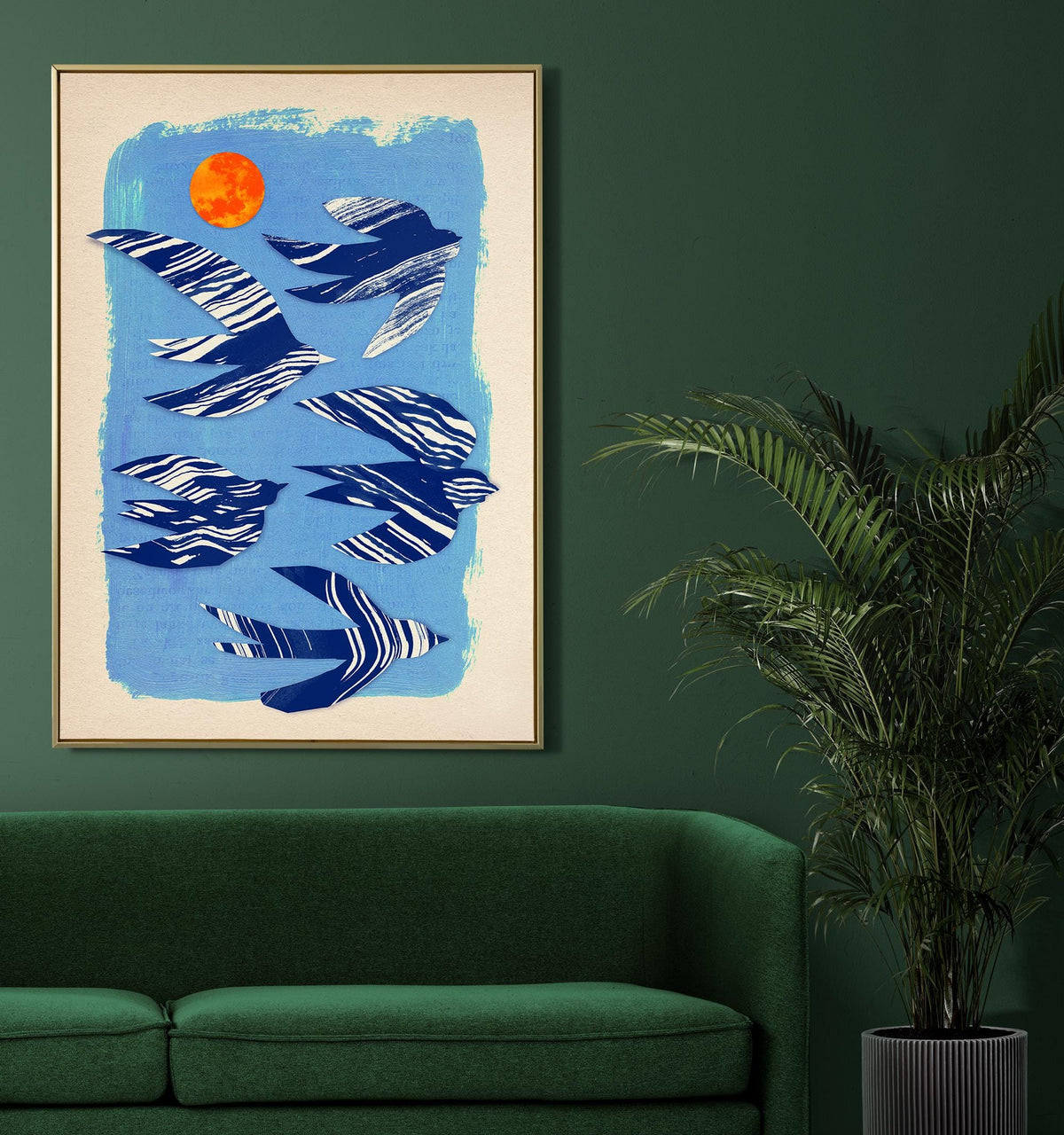 Flock of birds | Colorful fine art print created with a mixed media collage technique.