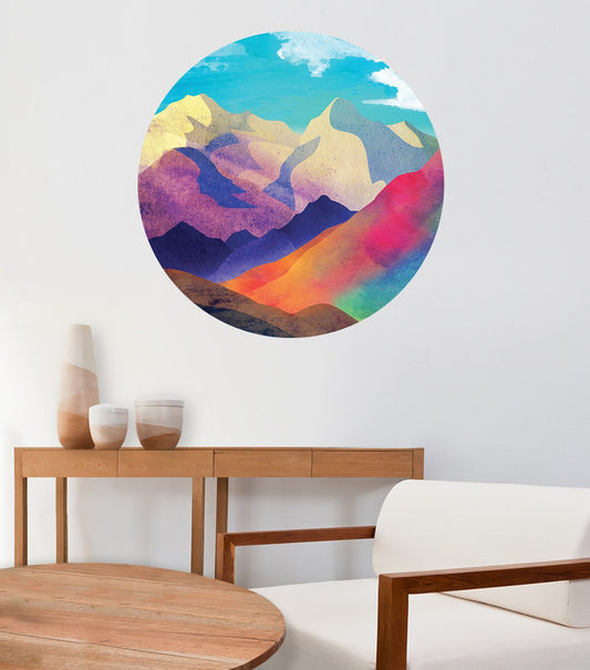 Mountain View Wall Decal | Colorful Round Removable Wall Sticker