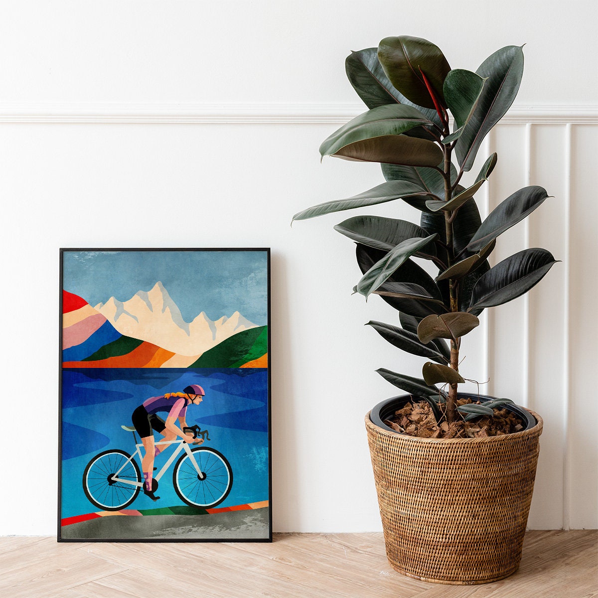 Woman Cyclist Art Print | Colorful Cycling Illustration Wall Art