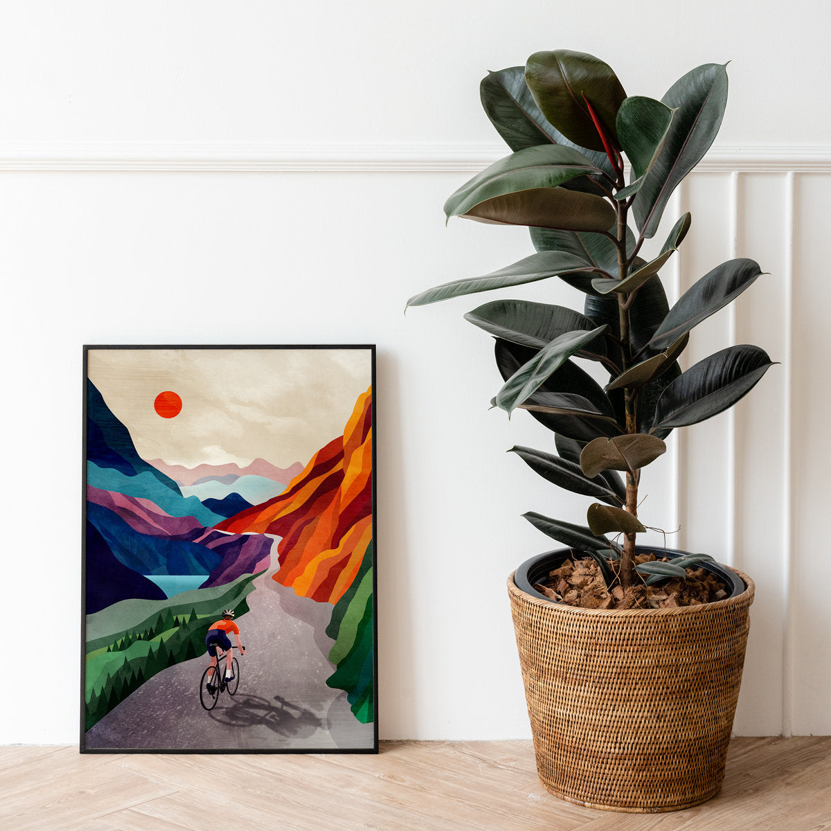 Cycling Art Print | Colorful Mountain Landscape Cyclist Gift