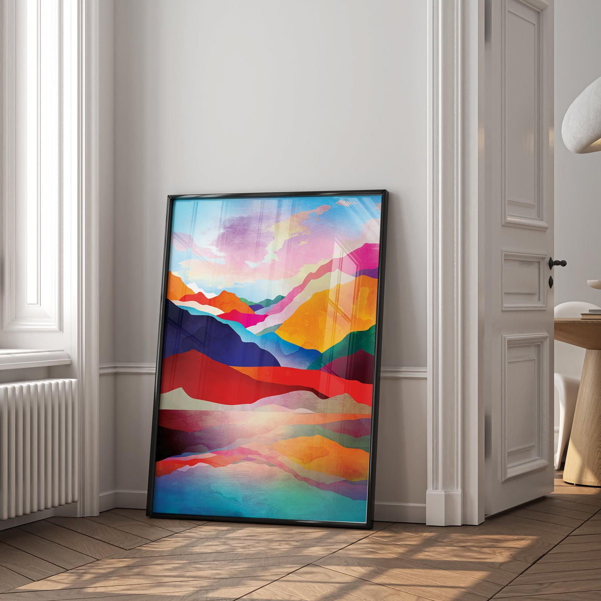 Mountain Lake Sunset Art Print | Colorful Landscape Illustration