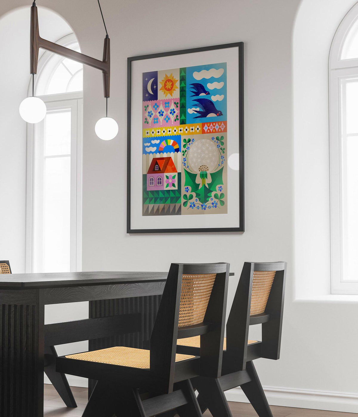 Spring Collage Art Print | Colorful Flowers Folk Wall Art