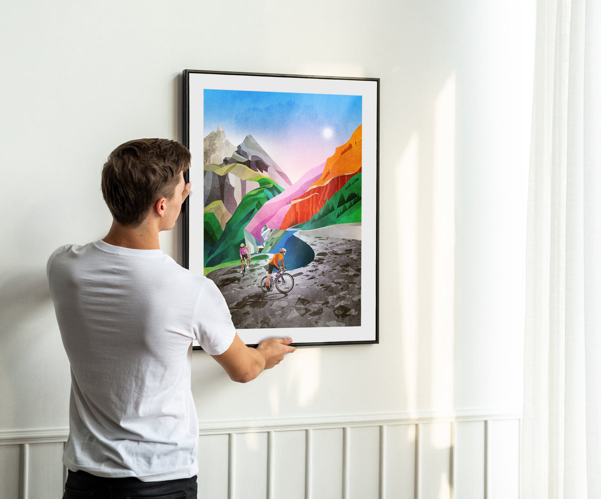 Alpine Switchback Cycling Art Print | Mountain Landscape