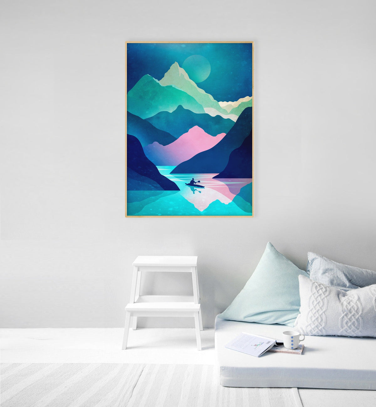 Kayaking Art Print | Lake and Mountain Landscape Wall Art