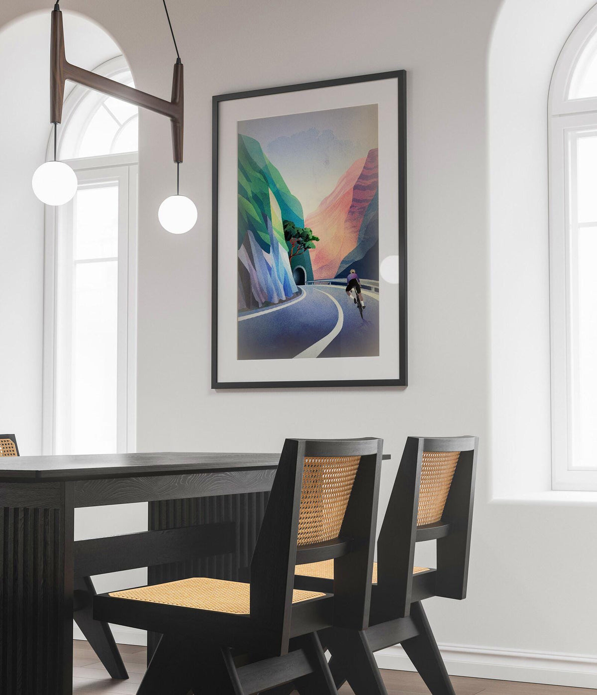 Cycling Art Print | Cyclist Descending Mountain Road Wall Art