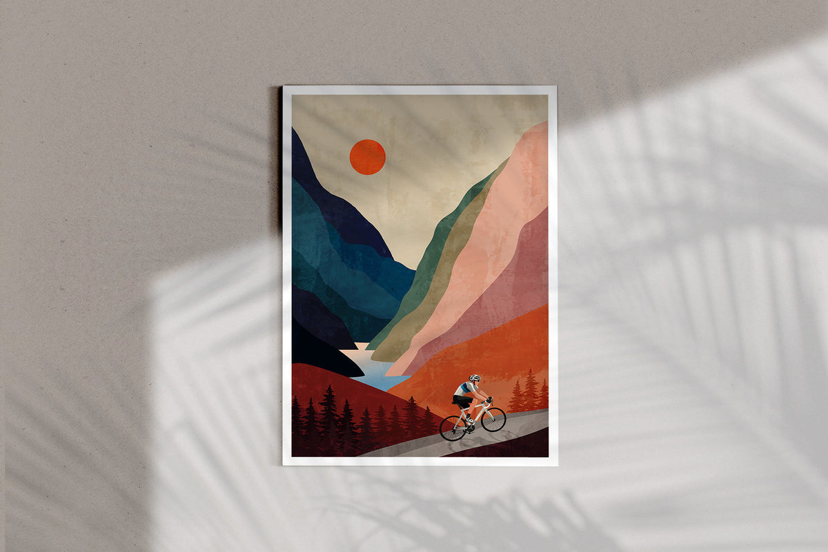 Cycling Home | Mountain Cycling Art Print.