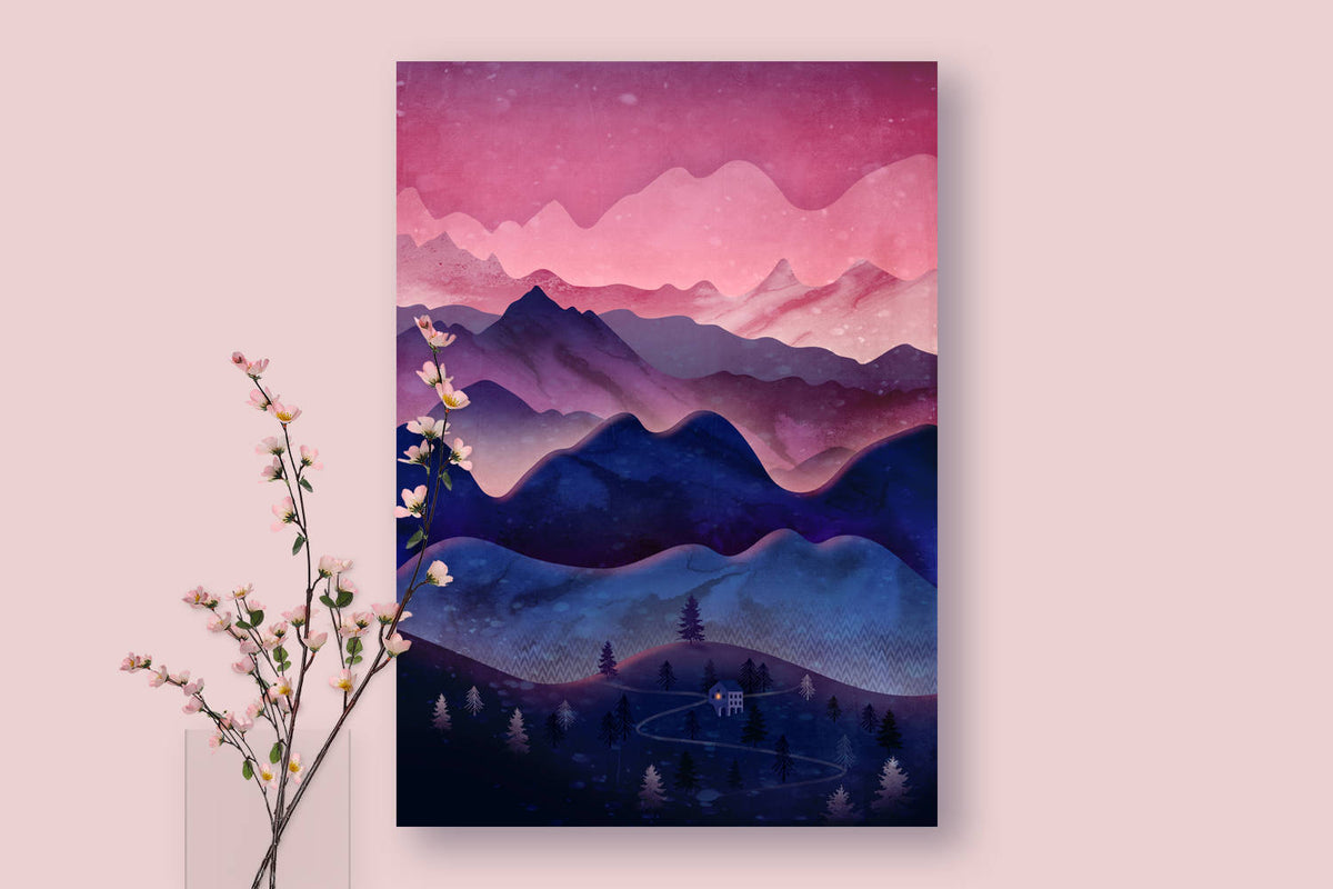 Mountain Landscape Art Print | Sunset Sky Wall Art